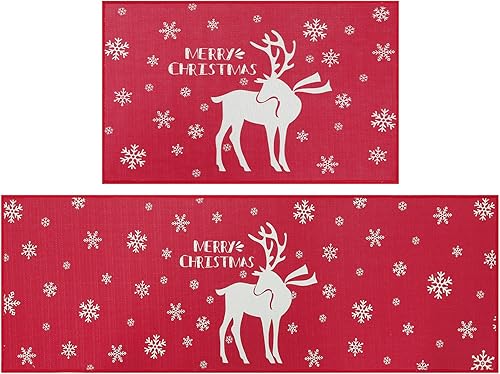 Miniatura 9 de CAROMIO Alfombras y tapetes decorativos de Navidad para cocina, lavables, antideslizantes, para interiores, para lavandería, fregadero de cocina, 17