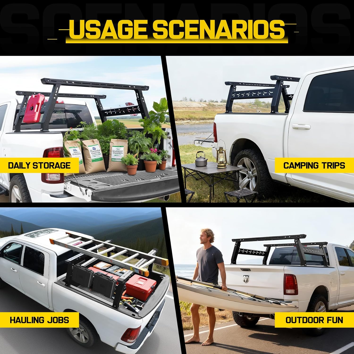 Binary Star Adjustable Truck Bed Rack Compatible with Most Trucks (Chevy/Dodge/Ford/Gladiator/Tundra/Tacoma), Kayak, Surfboard, Lumber, Snowboard, Ladder Rack for Truck