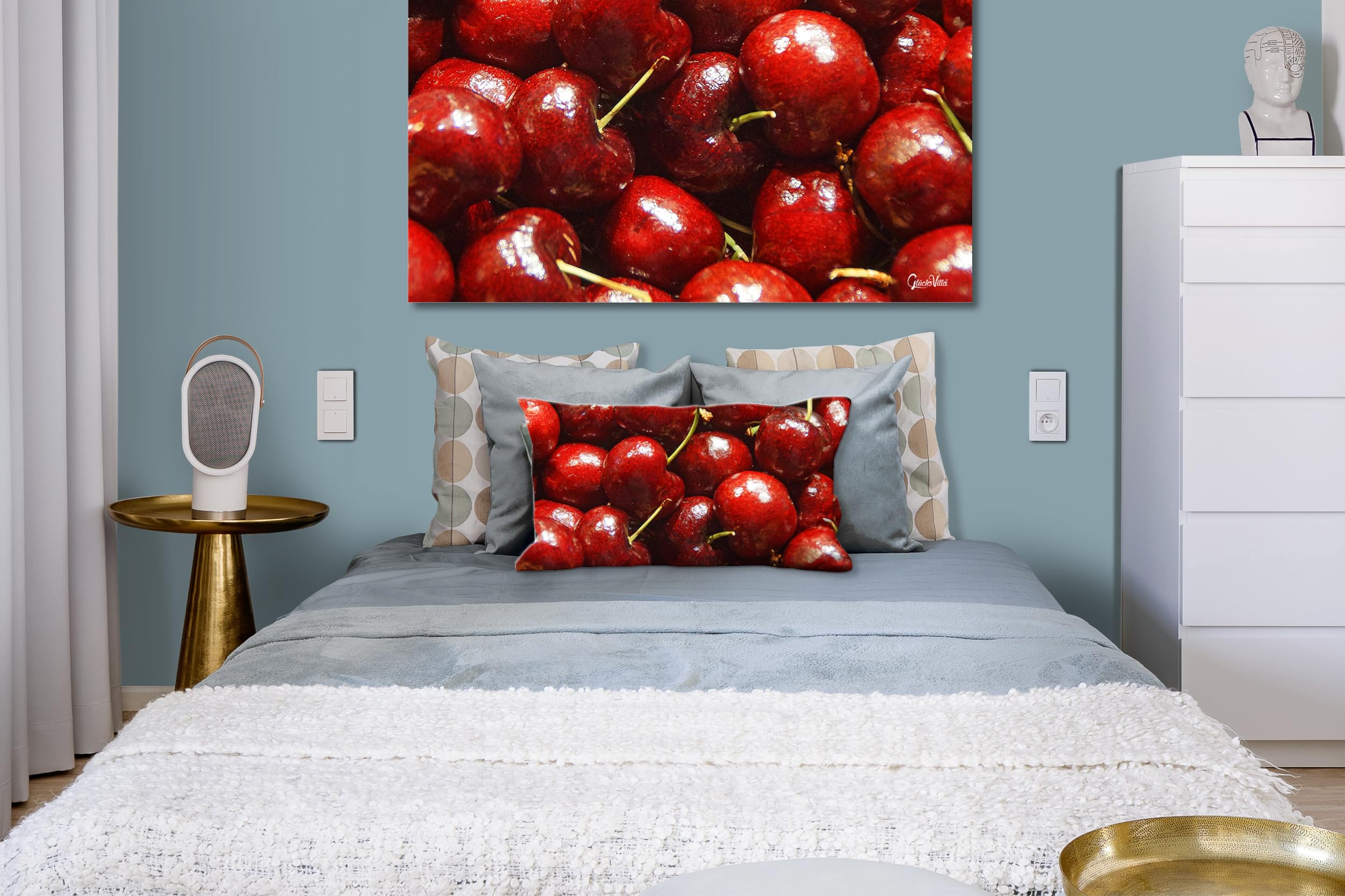 Juego de Fundas de cojín con Foto (2 Unidades) 80 x 40 cm | a juego con el mural - Cojines decorativos - Diseño: frutas 8 - cerezas frutas mercado de alimentos