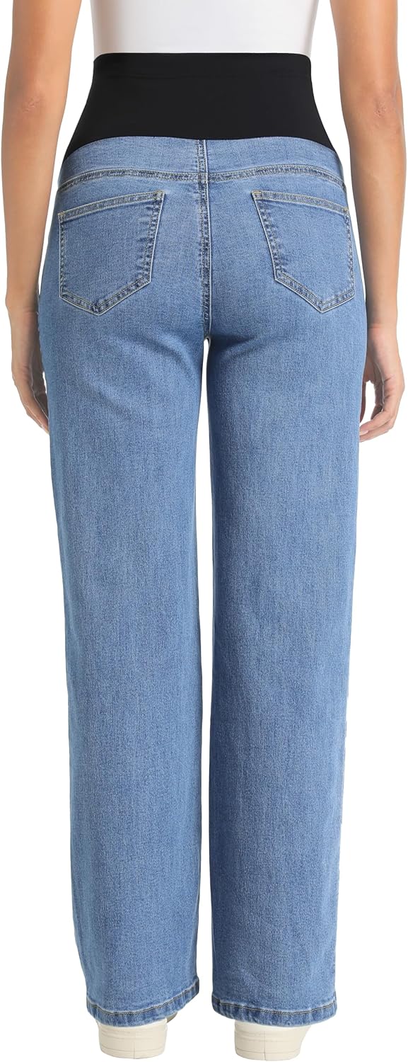 V VOCNI Women's Maternity Jeans Straight Leg Stretchy Pregnancy Jeans Wide Leg Denim Work Pants - Image 5