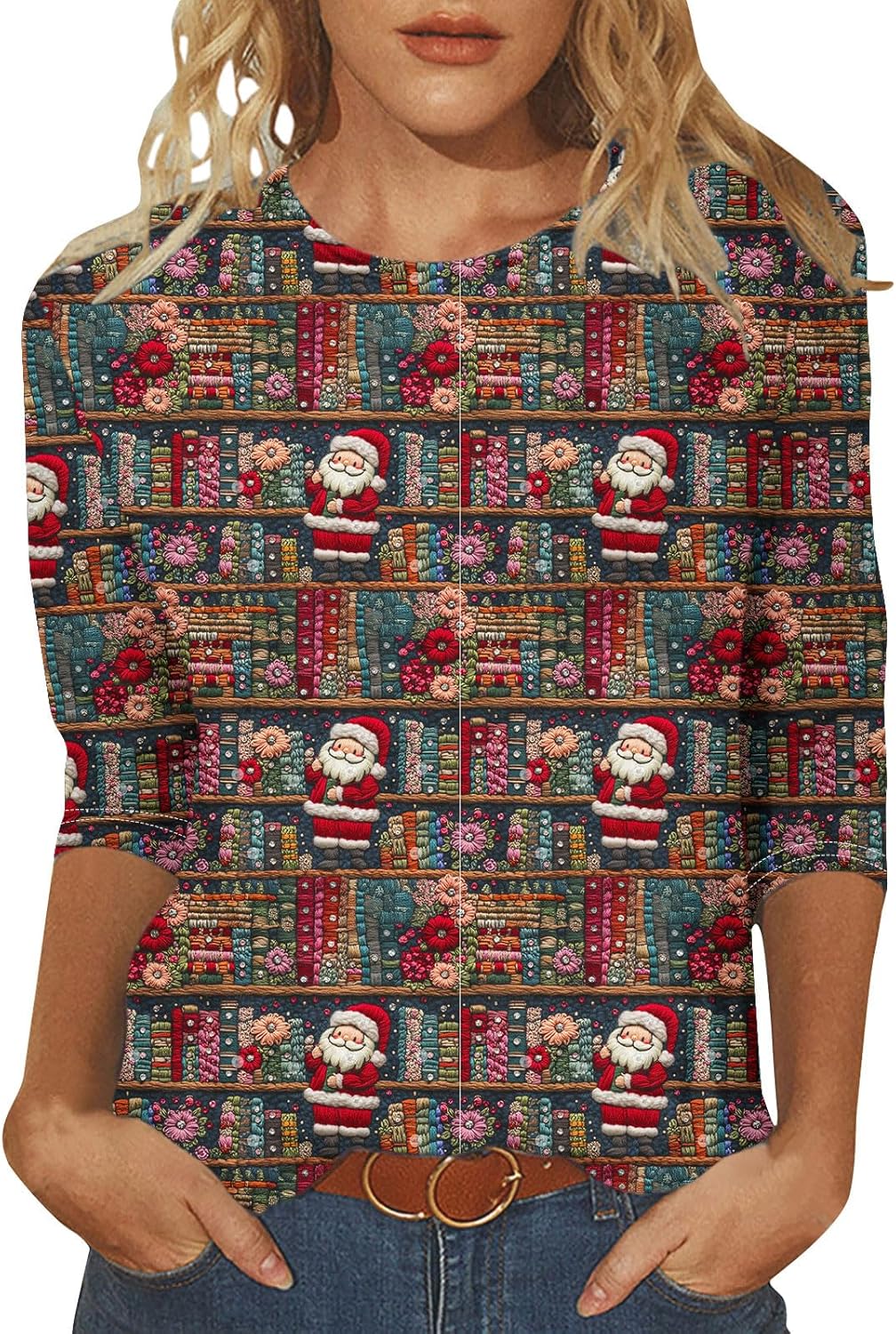 PINTUTU Felpa Natale Cotone Stampa Manica Lunga Maglia Invernale Girocollo Senza Cappuccio Maglione Natalizio Taglie Forti Curvy Sweatshirt T Shirt