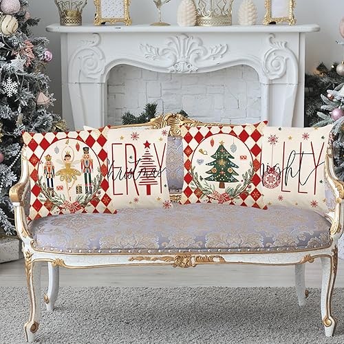 Miniatura 3 de Decoraciones navideñas – Juego de 4 fundas de almohada de Navidad de 18 x 18 pulgadas, decoración navideña para el hogar, sofá, sofá, decoración de
