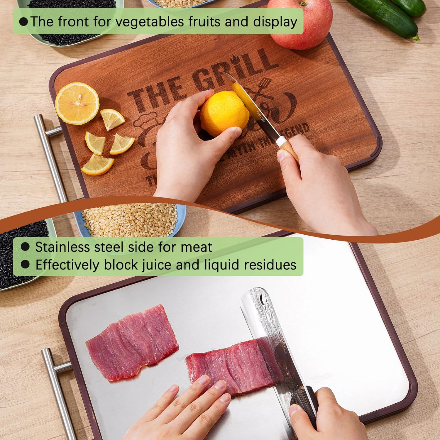 Gift for Dad- Grill Cutting Board Double Sided Wood&Titanium Cutting Boards Engraved Charcuterie Board Unique Gifts from Daughter Son (Dad)