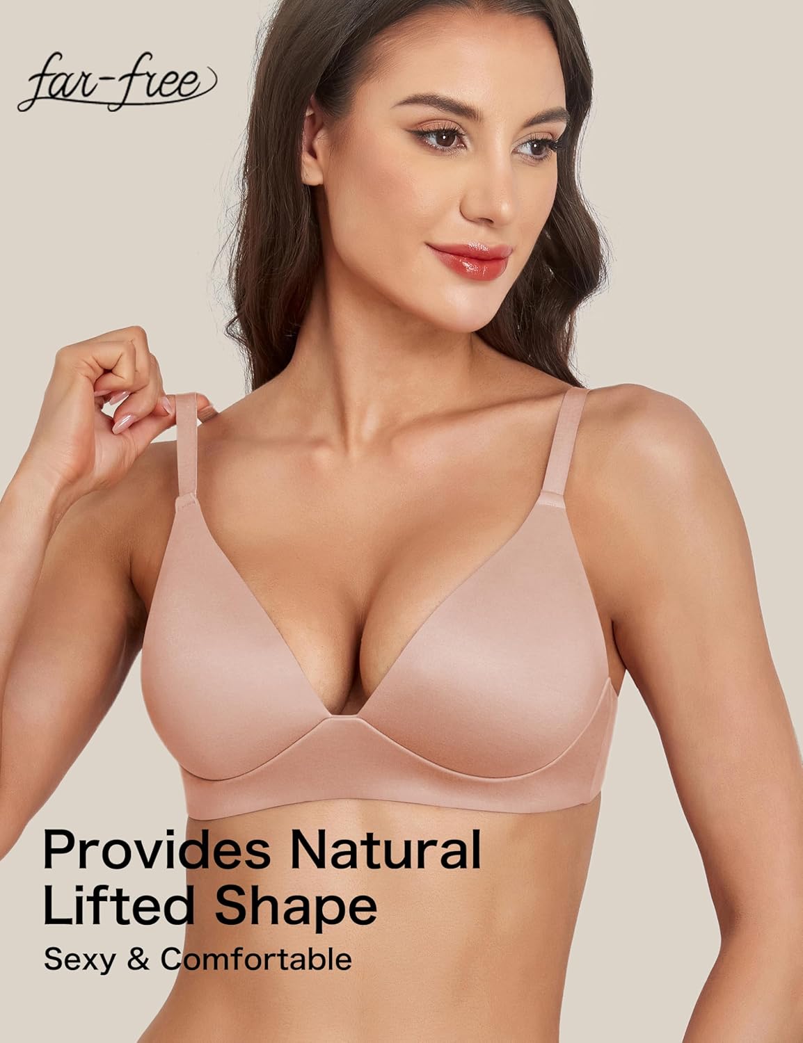 Far-free Women's Triangle Bralette Push Up Deep V Bra - Sexy Padded Plunge Wireless Bras No Underwire T Shirt Bra - Image 5