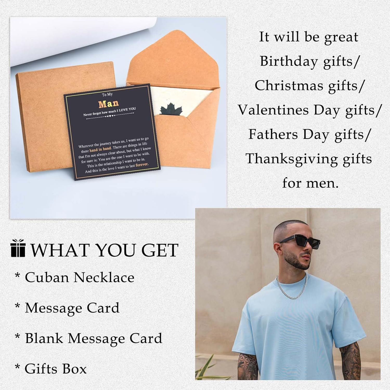 8MM Cuban Link Chain for Men, To My Man Husband Dad Uncle Grandpa Stepdad Son in Law Stainless Steel Necklace Gifts for Men Birthday Christmas Valentines Fathers Day Anniversary Thanksgiving Gifts - Image 5