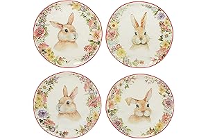 Certified International Fine Ceramic Colorful Easter Bunny Rabbit Plates, Set of 4 Dessert/Salad Plates