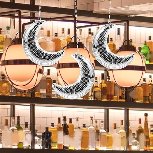 Miniatura 7 de Uonlytech Decoración de pared de luna de estilo moderno, decoración de bola de discoteca, colgante reflectante, decoración del hogar, arte de pared