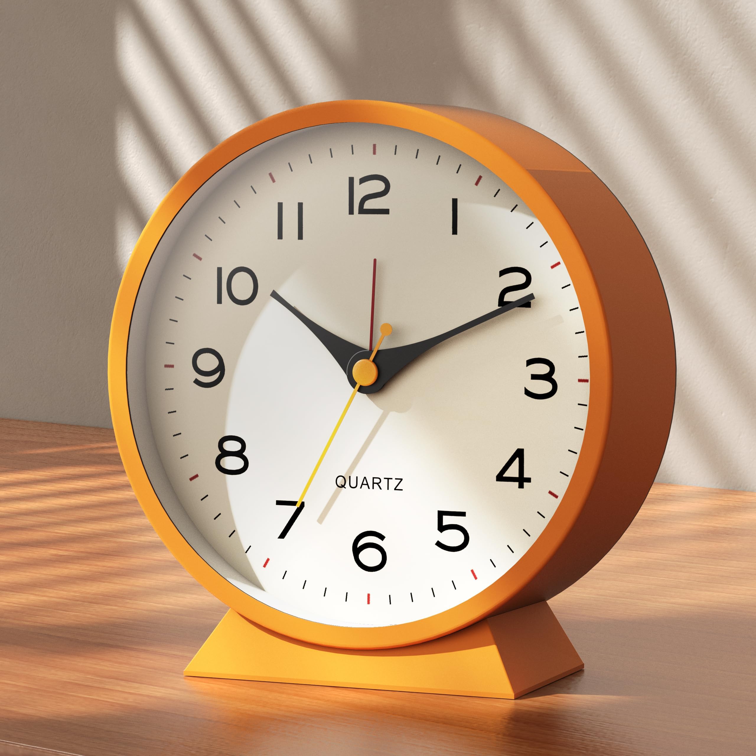 Azonee Analog Alarm Clock, Travel Alarm Clock Basic Bedroom Clock Table Clocks, Small Retro Desk Clock, Slient Metal Table Clock with Light for Living Room Decor, Bedroom, Bedside, Shelf (Orange)