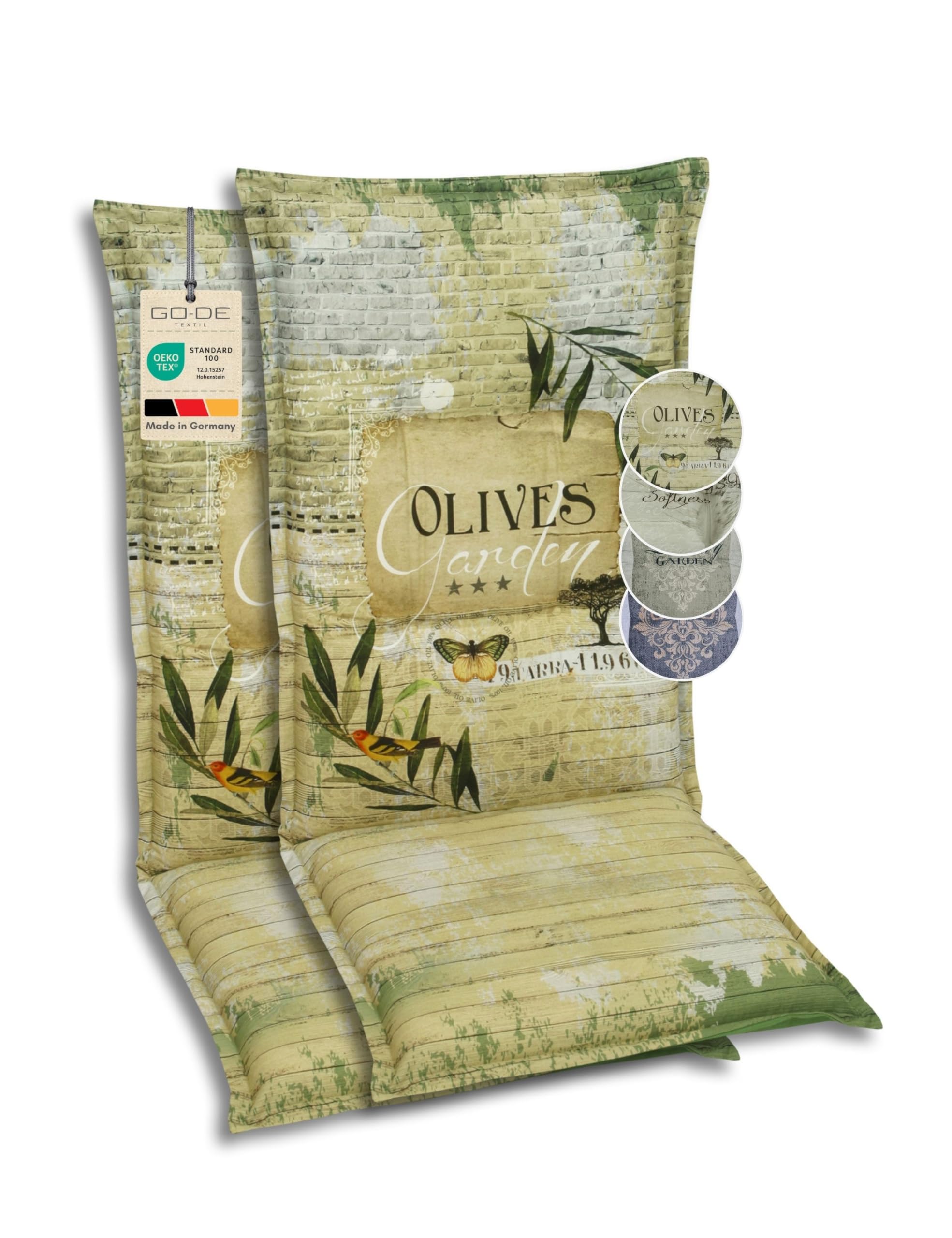 Bequeme und attraktive Polsterauflagen für Hochlehner-Gartenstühle (2er-Set, Olive Grün, Hochlehner)