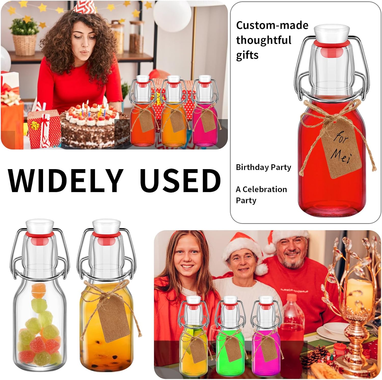 1Pc Flip Top Glass Bottles 4 oz with Caps Beer Bottles Clear Swing Top Glass Bottles Vinegar Kombucha Bottles with Stoppers Airtight Lids for Wedding Themed Baby Shower (1, PC, Round, 4, ounces)