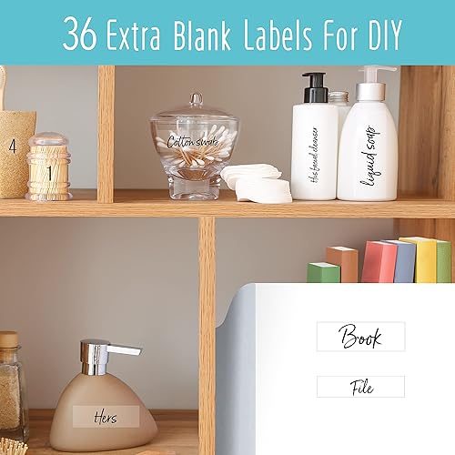 Miniatura 5 de Hebayy Más de 300 etiquetas, incluyendo 265 calcomanías preimpresas para baño, belleza y maquillaje y 36 en blanco, impermeables, resistentes al