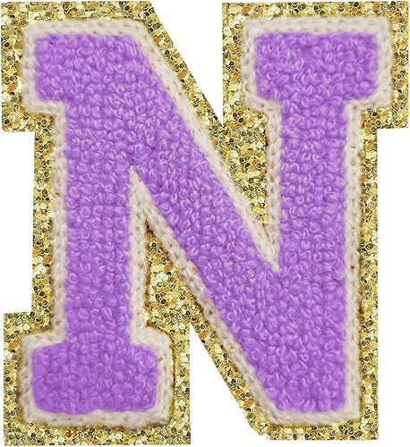Miniatura 172 de Parches de letras termo-adhesivas de felpilla para chaquetas, parches de letras universitarias con brillantina para planchar en la letra azul A