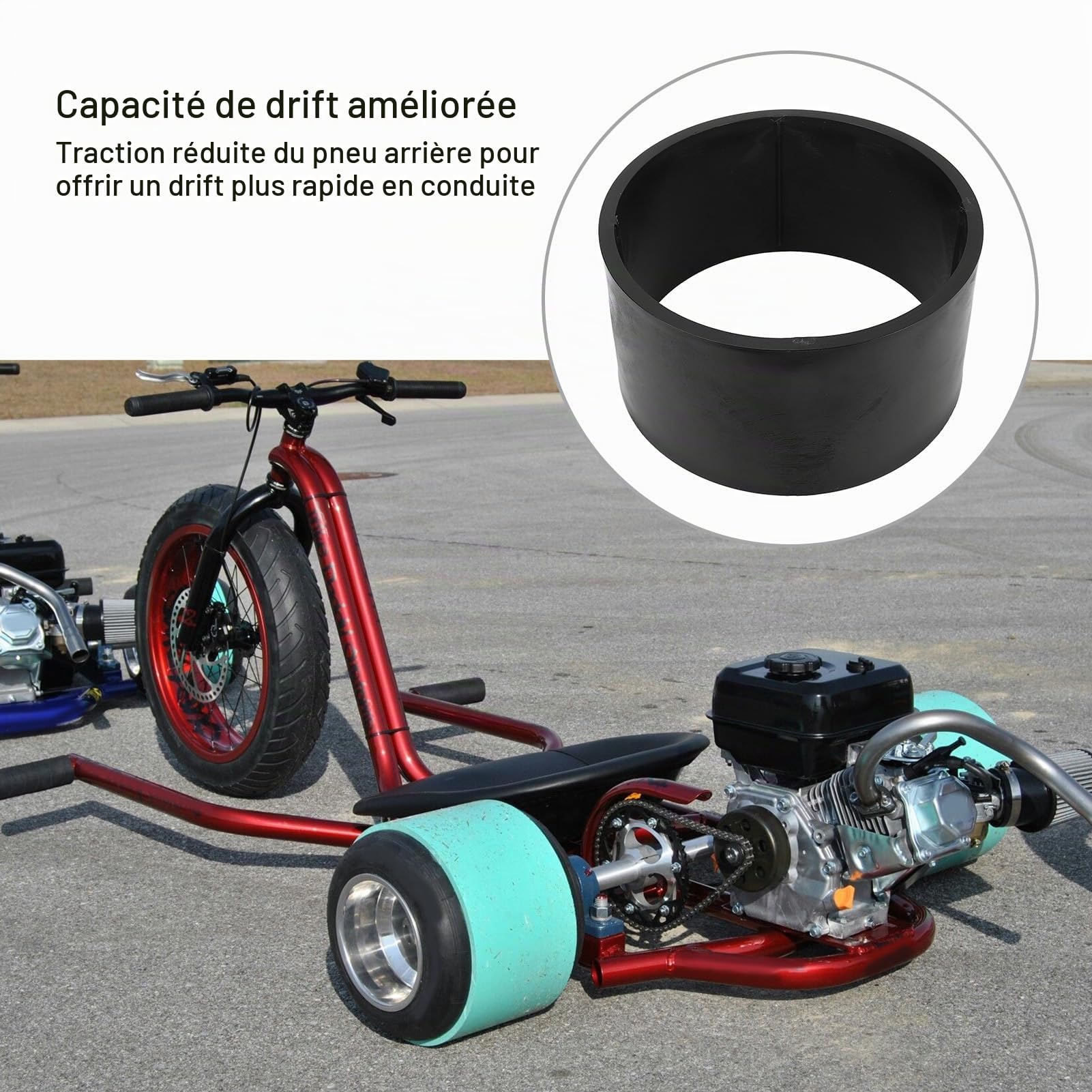Bewinner Manchon de Pneu de Kart 11x7.10-5 - Manchon de Réduction de Traction en PVC Haute dureté, épaisseur 12 Mm avec Poignée pour Drift Trikes, Scooters, Installation Facile