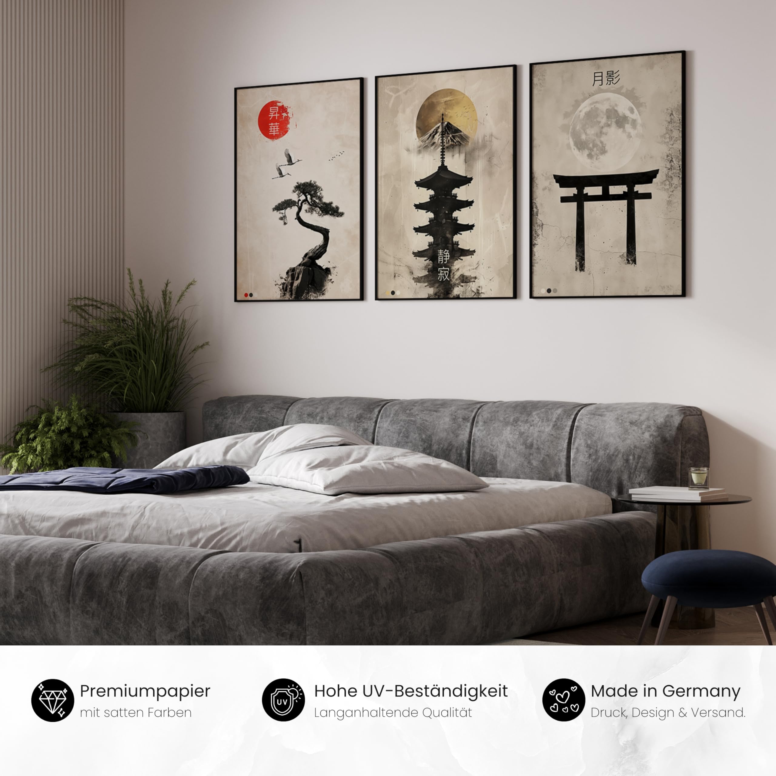 Donari Japan Poster Set – Wandbilder mit asiatischen Motiven | Kyoto, Tokio & traditionelle Kultur | Geschenkidee für Japan-Fans (Set 10, 30x40 cm | Schwarzer Rahmen, Gerahmt)