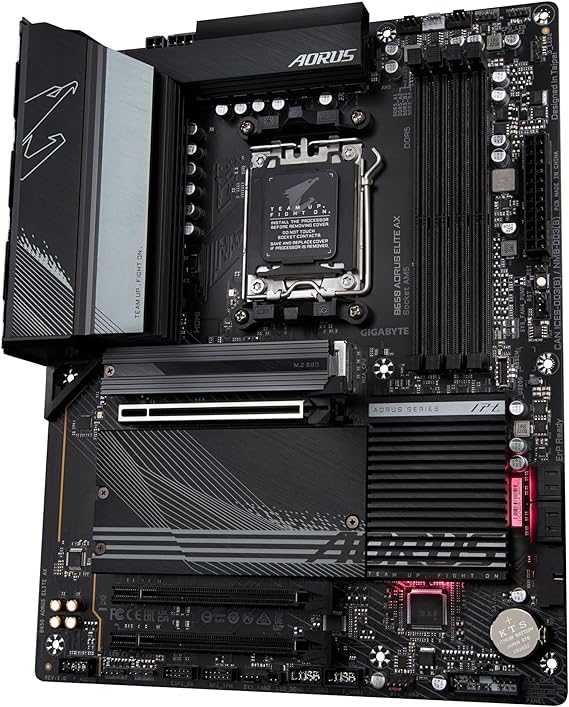 GIGABYTE B650 AORUS Elite AX AMD AM5 ATX Motherboard, Support Ryzen 9000/8000/7000 Series, DDR5, 14+2+1 Power Phase, PCIe 5.0 M.2, USB-C 3.2 Gen 2, WIFI6E, 2.5GbE, EZ-Latch, Q-Flash, RGB Fusion