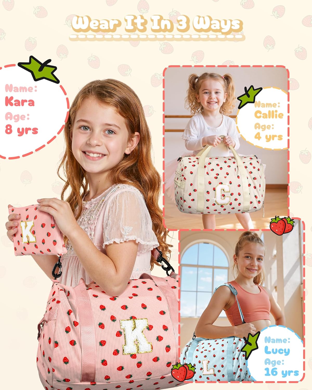 Preteen Gifts Trendy Stuff, Girls Gym Bag, Kids Personalized Weekend Duffel Bags with Shoe Compartment, Initial Travel Tote with Makeup Bag, Holiday Gift for Grandkids (Letter M)