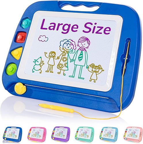 SGILE Large Magnetic Drawing Board for Kids, Toddlers Toys for 1 2 3 4 Year Old, Etch & Sketch Pad with 4 Stamps, Learning and Educational Toys for Boys Girls Gift, 16 ×13 in (42 x 32 CM), Blue