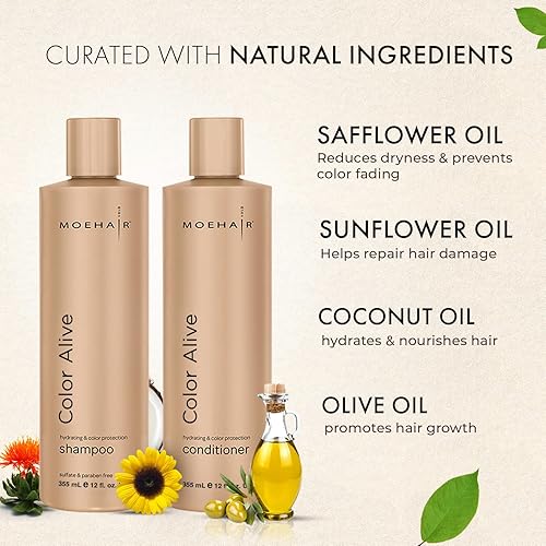 Miniatura 2 de Moehair Color Alive - Juego de champú y acondicionador para cabello seco y dañado, sin sulfato y parabenos, 12 onzas líquidas (Combo-CALIVE-12Fl-101)