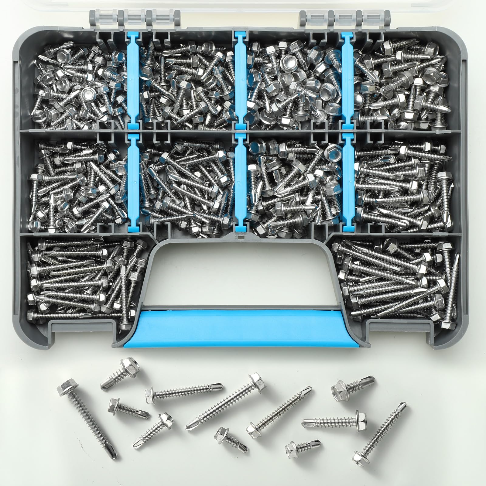 Selbstschneidende Schrauben-Sortiment, 450 Stück, Edelstahl 410, selbstbohrende Schrauben für Metall, #8#10, 1/2 Zoll, 5/8 Zoll, 3/4 Zoll, 1 1/4 Zoll, 1-1/2 Zoll
