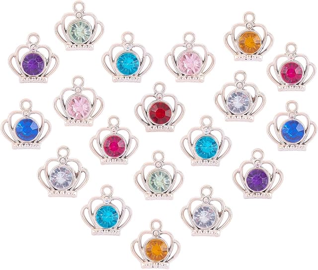 CHGCRAFT 100PCS Crown Charms Acrylic Crown Pendant Jubilee Beads ABS Plastic Charms Tiaras Rhinestone Charms for Jewelry Necklace Bracelet Making Crafting Accessory Multicolour 0.75x0.75 Inches