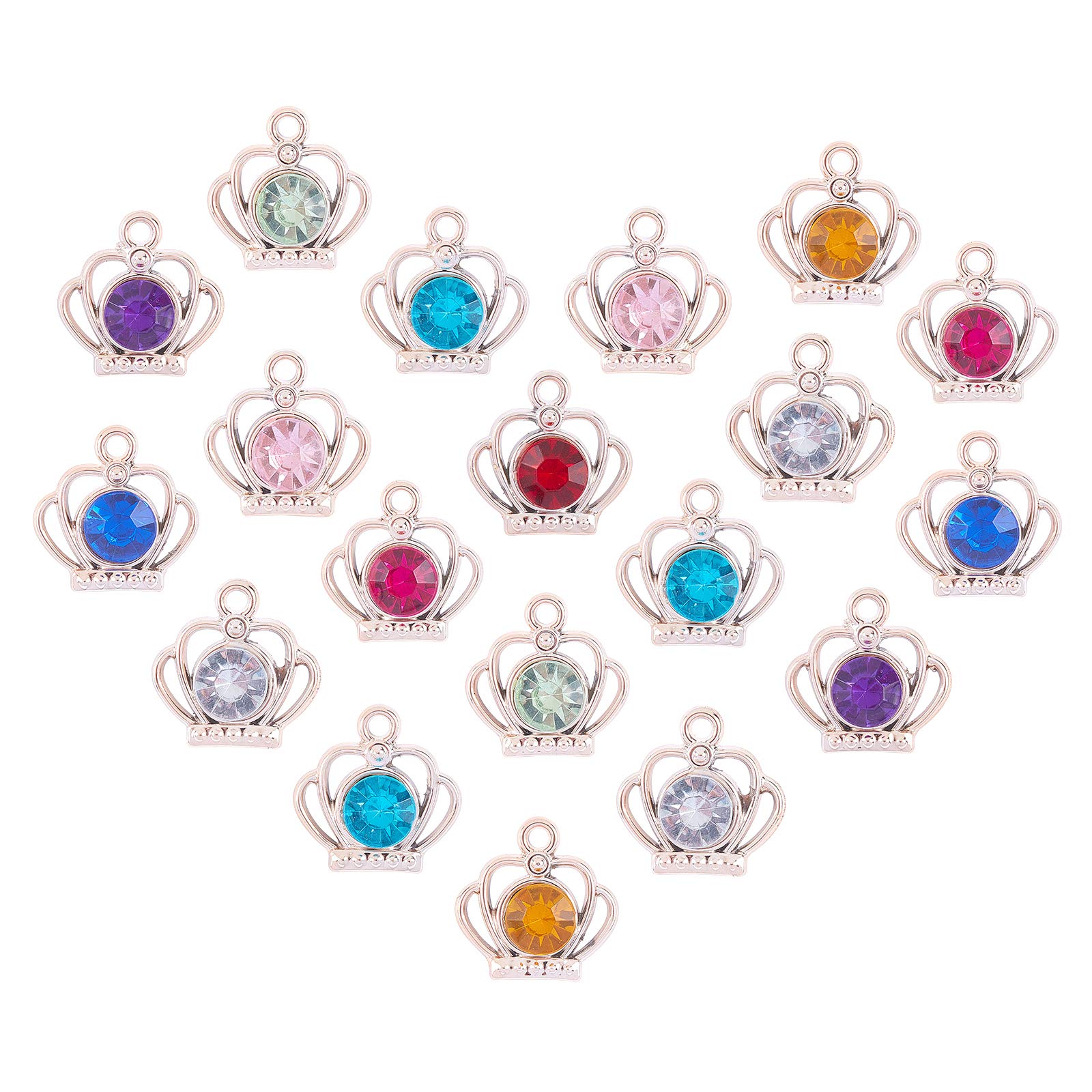 CHGCRAFTCHGCRAFT 100PCS Crown Charms Acrylic Crown Pendant Jubilee Beads ABS Plastic Charms Tiaras Rhinestone Charms for Jewelry Necklace Bracelet Making Crafting Accessory Multicolour 0.75x0.75 Inches