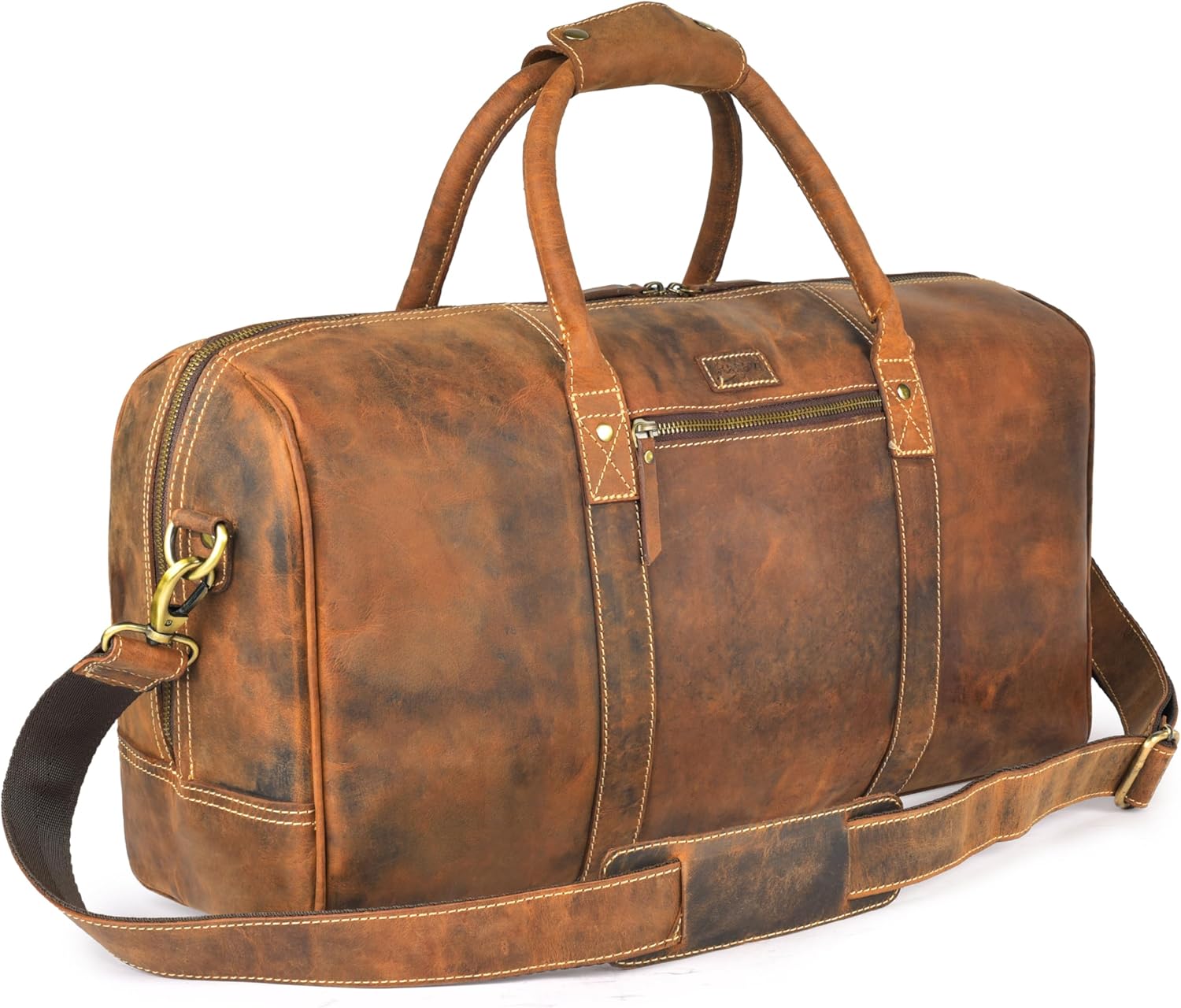 Rasavi Leather Duffel Bag for Men & Women – 20 Inch Travel Weekender, Carry-On, Overnight Travel, Sports & Gym Luggage Bag- Brown