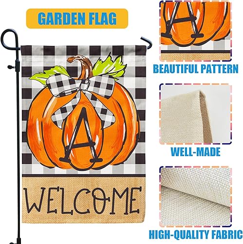 Miniatura 5 de PAMBO CFA72-1A - Bandera de jardín de calabaza con monograma, bandera de otoño de 12 x 18 pulgadas, doble cara para apellido familiar, inicial,