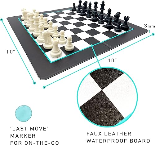 Miniatura 5 de Madeful Juego de ajedrez de viaje, juego de ajedrez de 10 x 10 pulgadas con piezas Staunton y bolsa de viaje de lona, juego de mesa de estrategia,