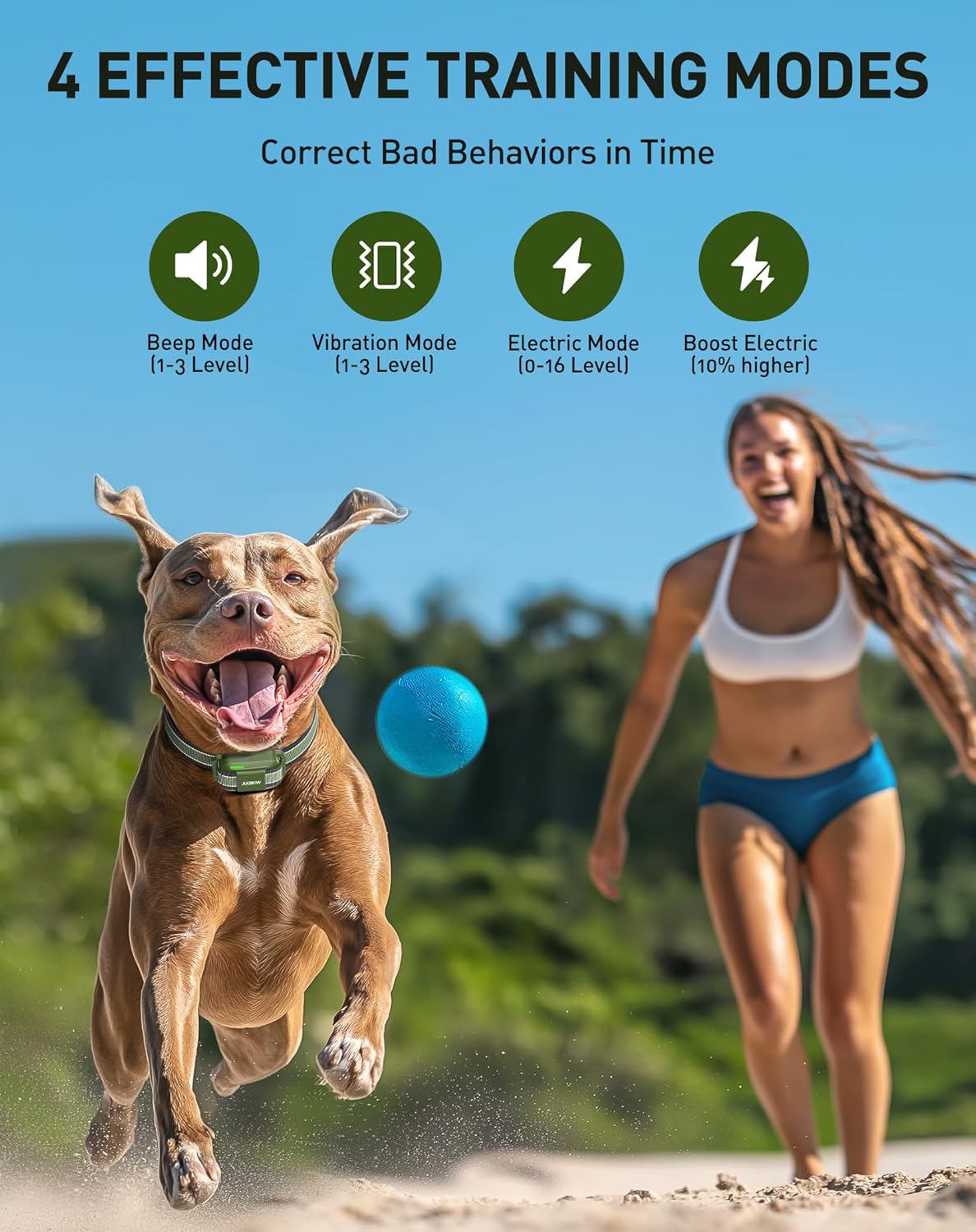 Jugbow Dog Training Collar - 4200FT Training Collar with Remote for 5-120lbs Large Medium Small Dogs, IPX8 Waterproof E Collar with 4 Training Modes, Security Lock, Rechargeable (Green)