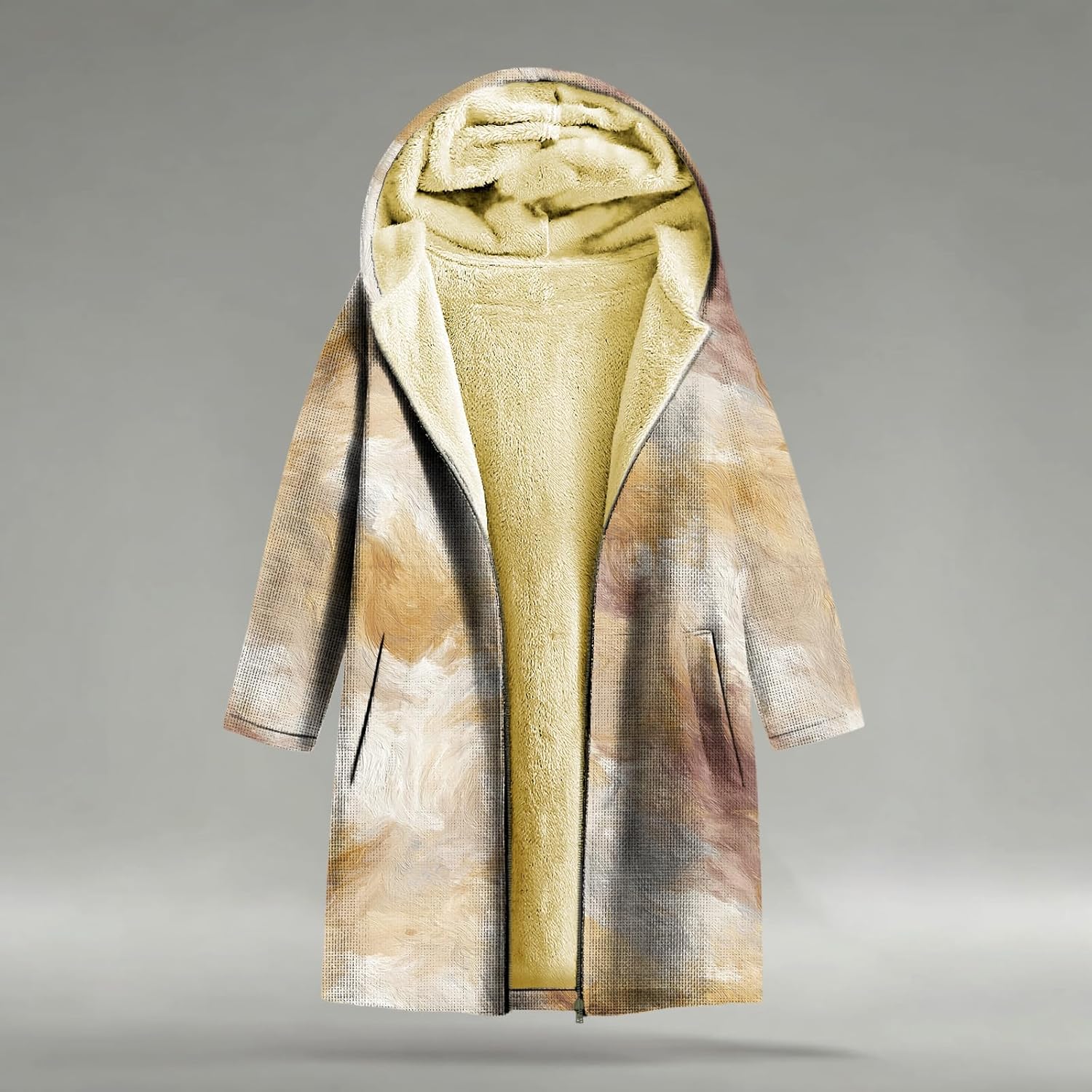 Womens Hooded Jacket Fashion Casual Floral Print Warm Fleece Winter Hoodies Full Zipper Outwear with Pockets - Image 2