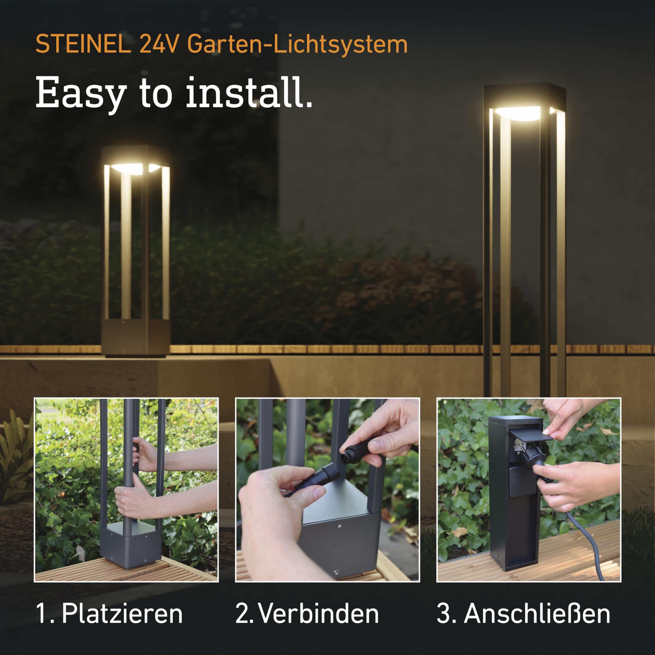 Steinel Wegeleuchte Stela C 24V, 51 cm Höhe, RGBWW Gartenleuchte, 16 Mio. Farben, Dämmerungssensor, dimmbare Pollerleuchte, Zeitschaltuhr, App-Steuerung, Plug & Play, IP65, Anthrazit