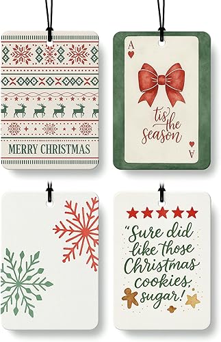 Miniatura 16 de Ambientador de aire bohemio de Navidad para automóvil, 4 piezas, feliz y brillante, Navidad, Papá Noel, ambientador colgante para autos, armario