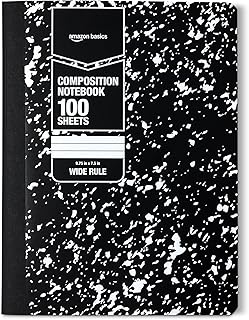 Amazon Basics Composition Notebook, Wide Ruled, 100 Sheets, 1 pack, Marble Black, 9.75" x 7.5"