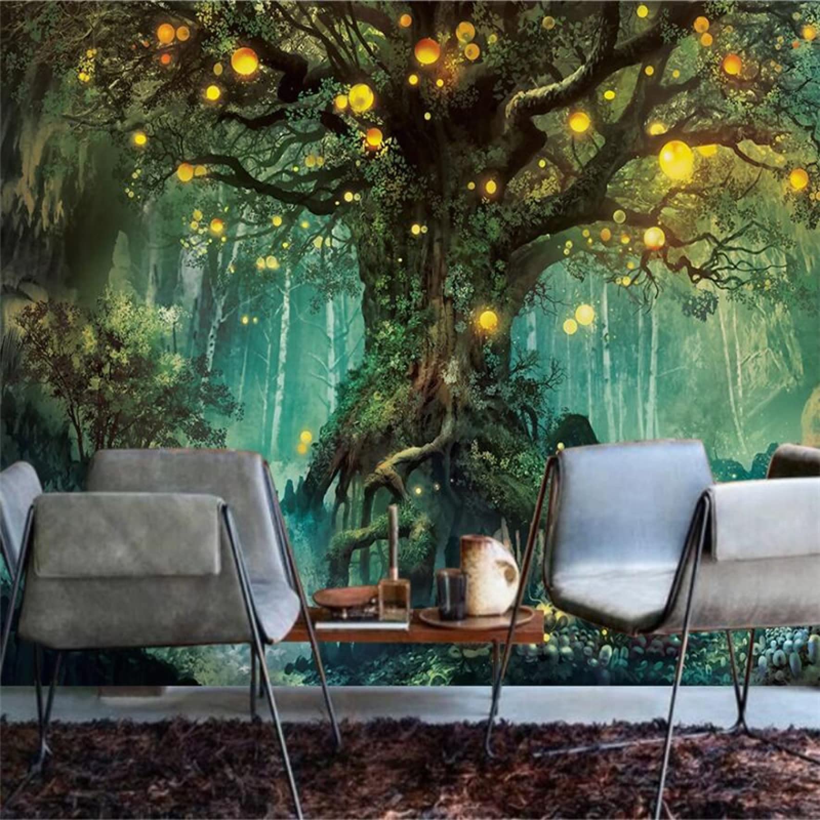 Tapeta ścienna zielona i drzewo szer. 200 x wys. 175 cm mural ścienny 3D tapeta naklejki do salonu sypialni niesamoprzylepne