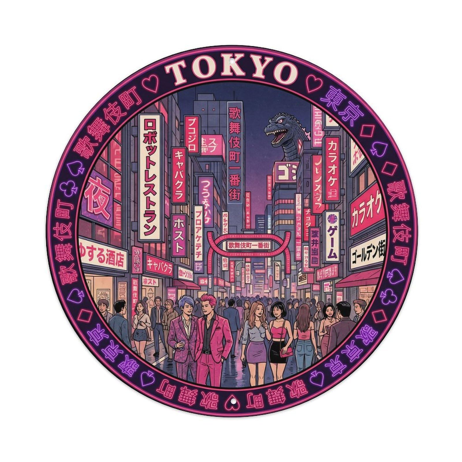 Olyhtr 8X8inch Classic Style Japan's Travel Park Tokyo Kabukicho Neon Metal Tin Sign