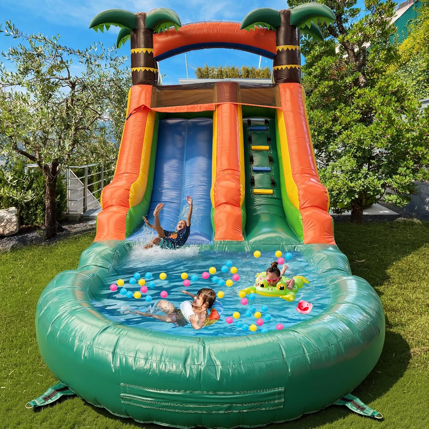 Water Slide Commercial, 21FT Big Water Slide for Kids and Adults with Powerful 950W Blower&Water Tube,100% Commercial Grade PVC Inflatable Adult Water Slides with Splash Pool (Green, 21x12x9FT)