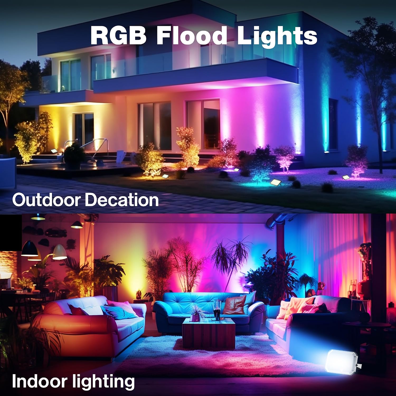 LED Flood Light, RGB Color Changing Flood Lights Outdoor, Smart Low Voltage Landscape Lights with App Control, 2700-6500K, IP65 Pathway Lights for Garden Yards, Holiday Light, Patio Light