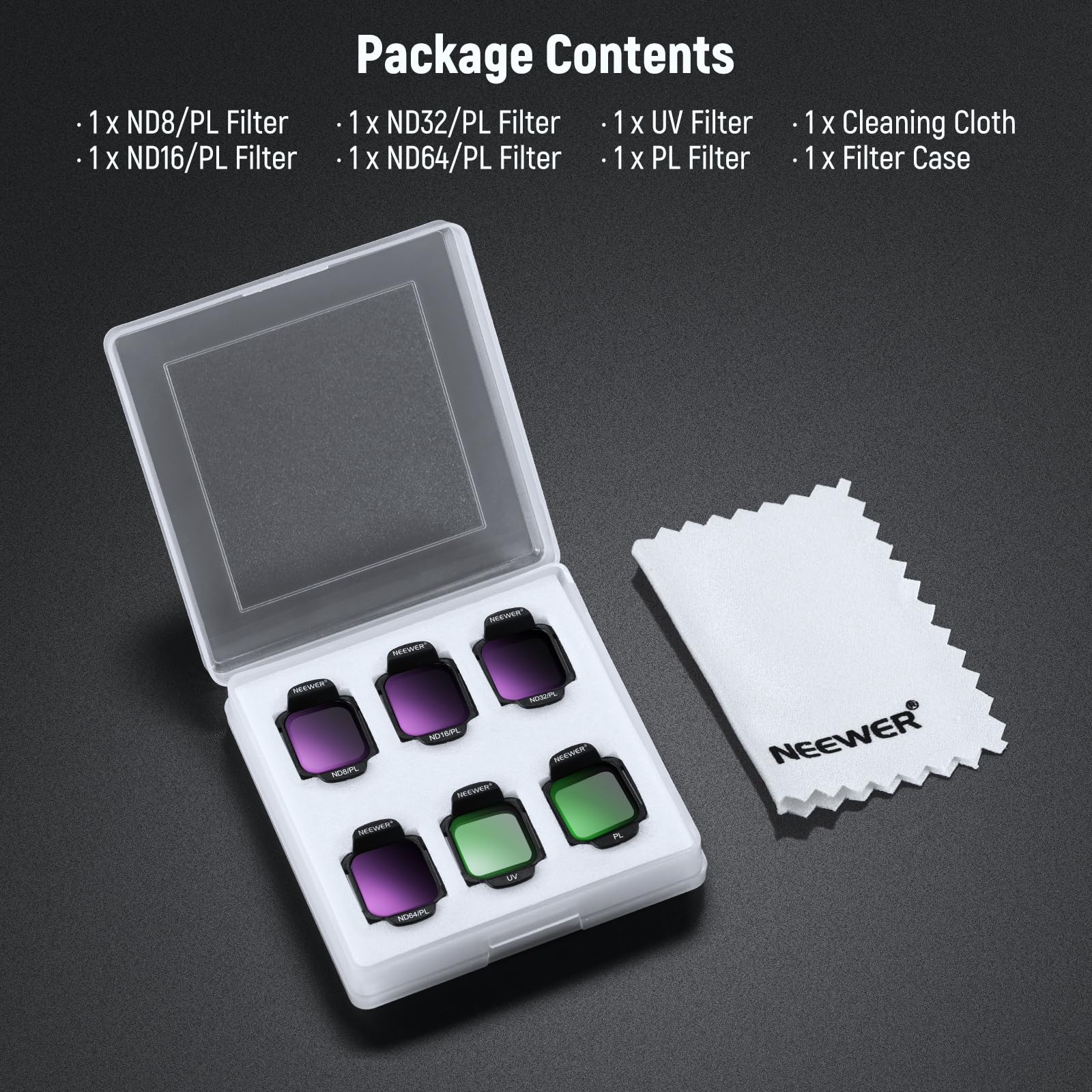 NEEWER Kit de Filtre ND/CPL Compatible DJI Flip Drone (Lot de 6), ND8/PL ND16/PL ND32/PL ND64/PL PL UV Snap on Filtre Objectif HD Verre Optique Densité Neutre Polarisante