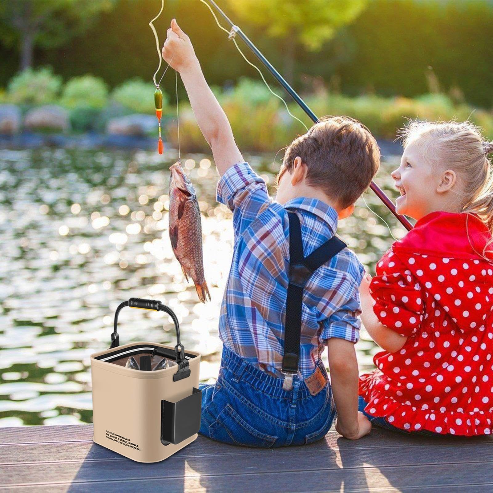 Seau à Poisson Vivant, Seau de pêche Pliable avec poignée, Seau à Poisson de Jardin, Bassin d'eau Portable pour la Protection des Poissons, idéal pour intérieur/extérieur, Pique-Nique, Jardinage et