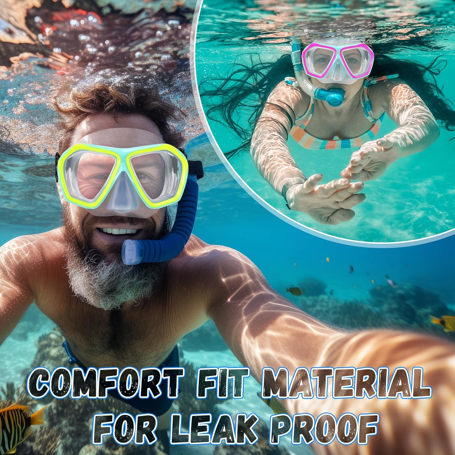 Fabbay 6 Pcs Adult Youth Swim Goggles with Nose Cover Elastic Strap Anti Fog Waterproof Snorkel Wide View Diving Swim Mask