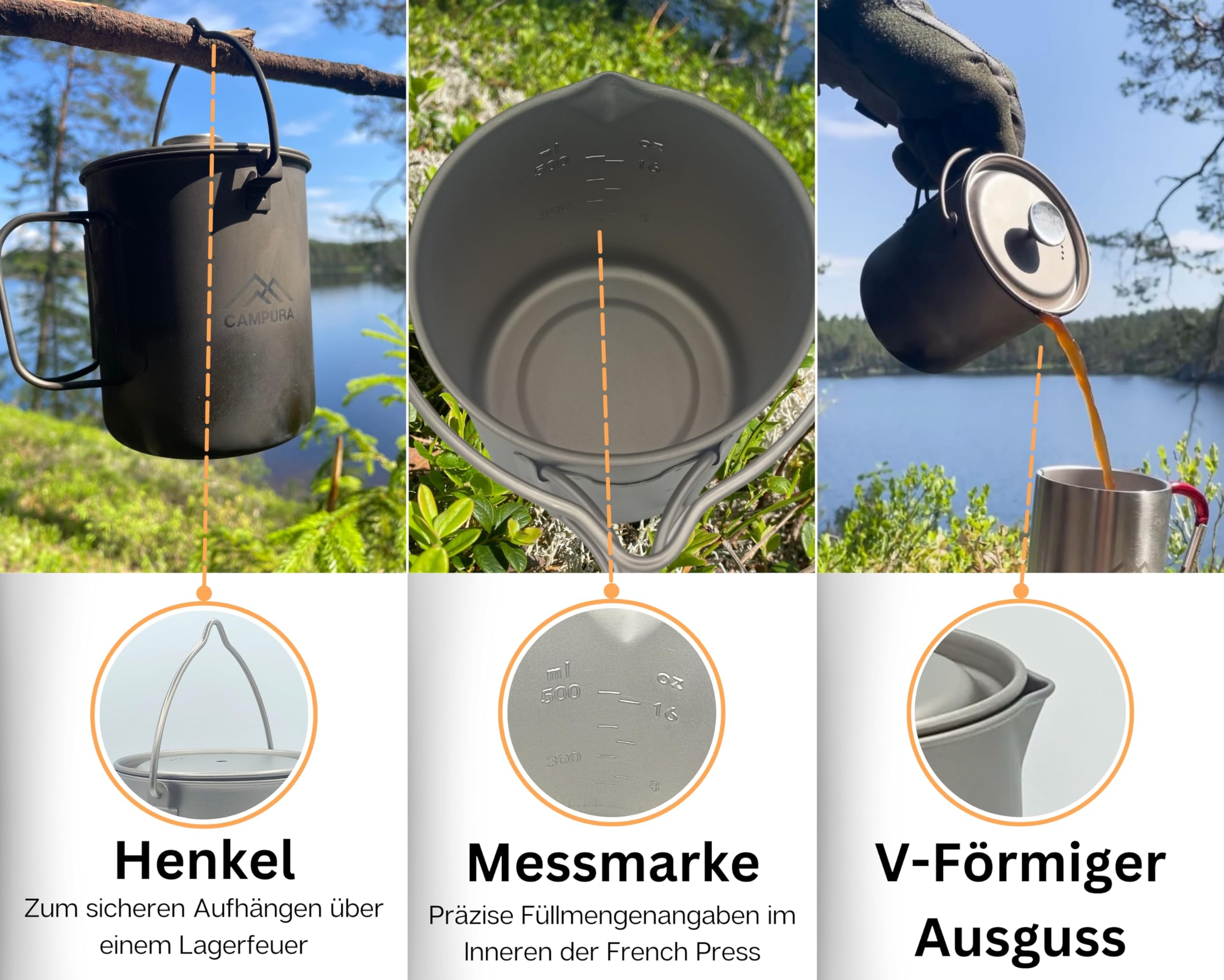 Titan Cafetière à piston - 750 ml - Filtre de précision - Léger et compact - Cafetière d'extérieur - Cafetière française de camping