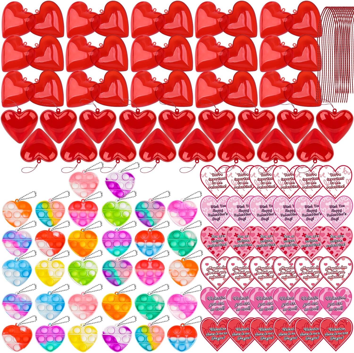 30Pcs Kids Valentines Day Gifts for Classroom - Valentine Prefilled Hearts with Poppers Fidget Gift Tags for Toddlers Boys Girls Exchange Gifts, Party Favor Prizes, Valentine’s Greeting Gifts