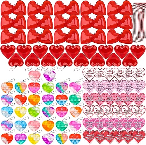 30 unidades de regalos para el día de San Valentín para el aula – Corazones rellenos de San Valentín con Poppers Fidget Etiquetas de regalo para
