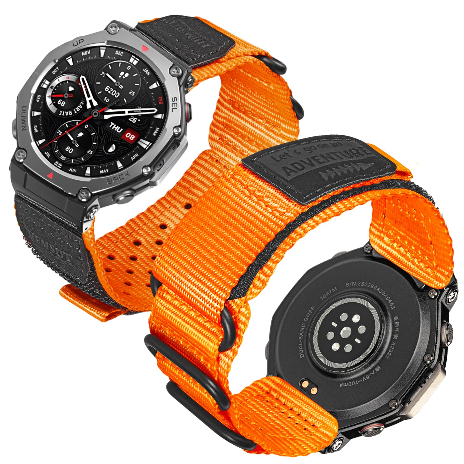 SMITHA Bracelet de montre compatible avec Amazfit Trex 3 / Trex 3 Pro 48 mm - Bracelet de montre en nylon durable avec patch en cuir, 3 boucles réglables en 5 couleurs