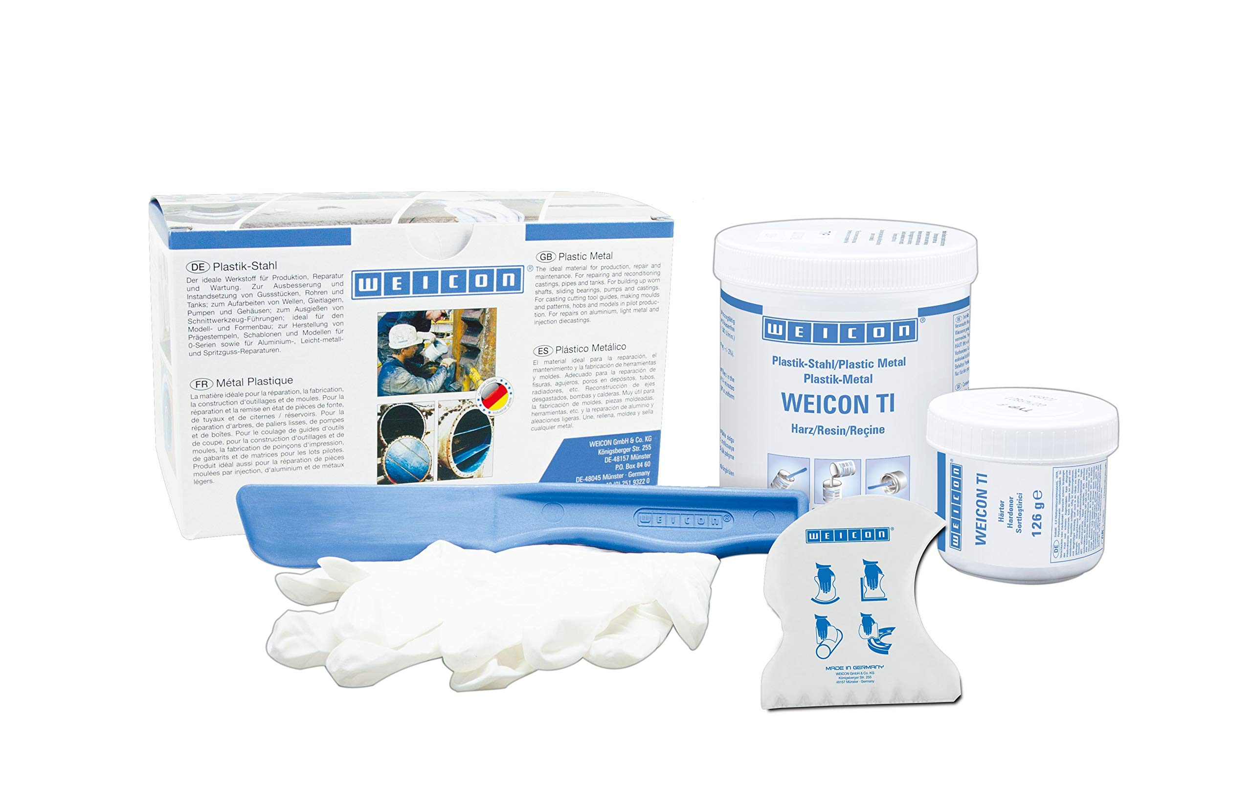 WEICON TI Resina Epoxi plástico acero 500g, para una allta resistencia química