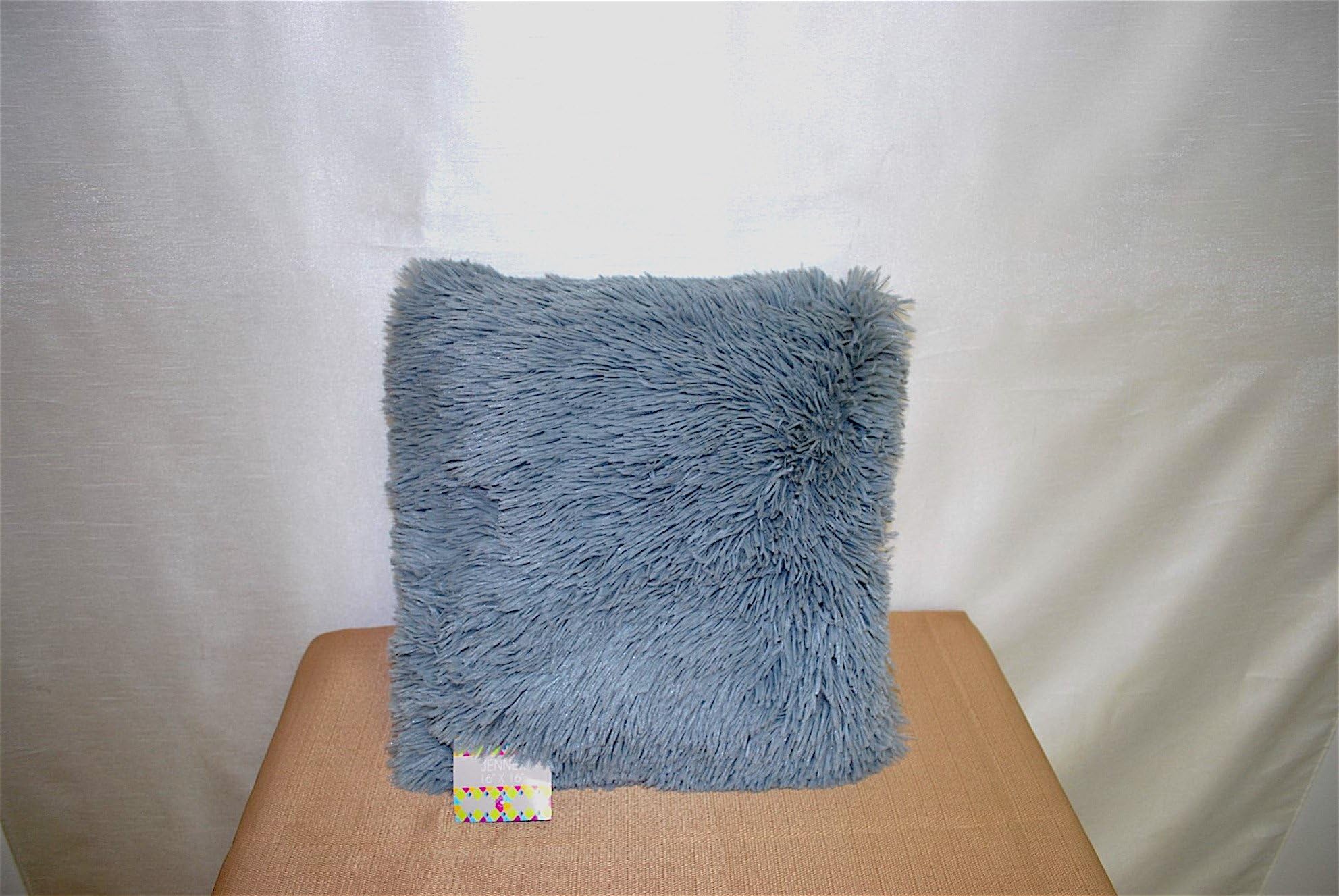 16"x16" Decorative Square Shag Faux Fur Throw Pillow for your Living Room Couch, Bedroom, or Outdoor Patio Furniture Use - Pet Friendly - Soft - Comfortable - Plush (Silver)