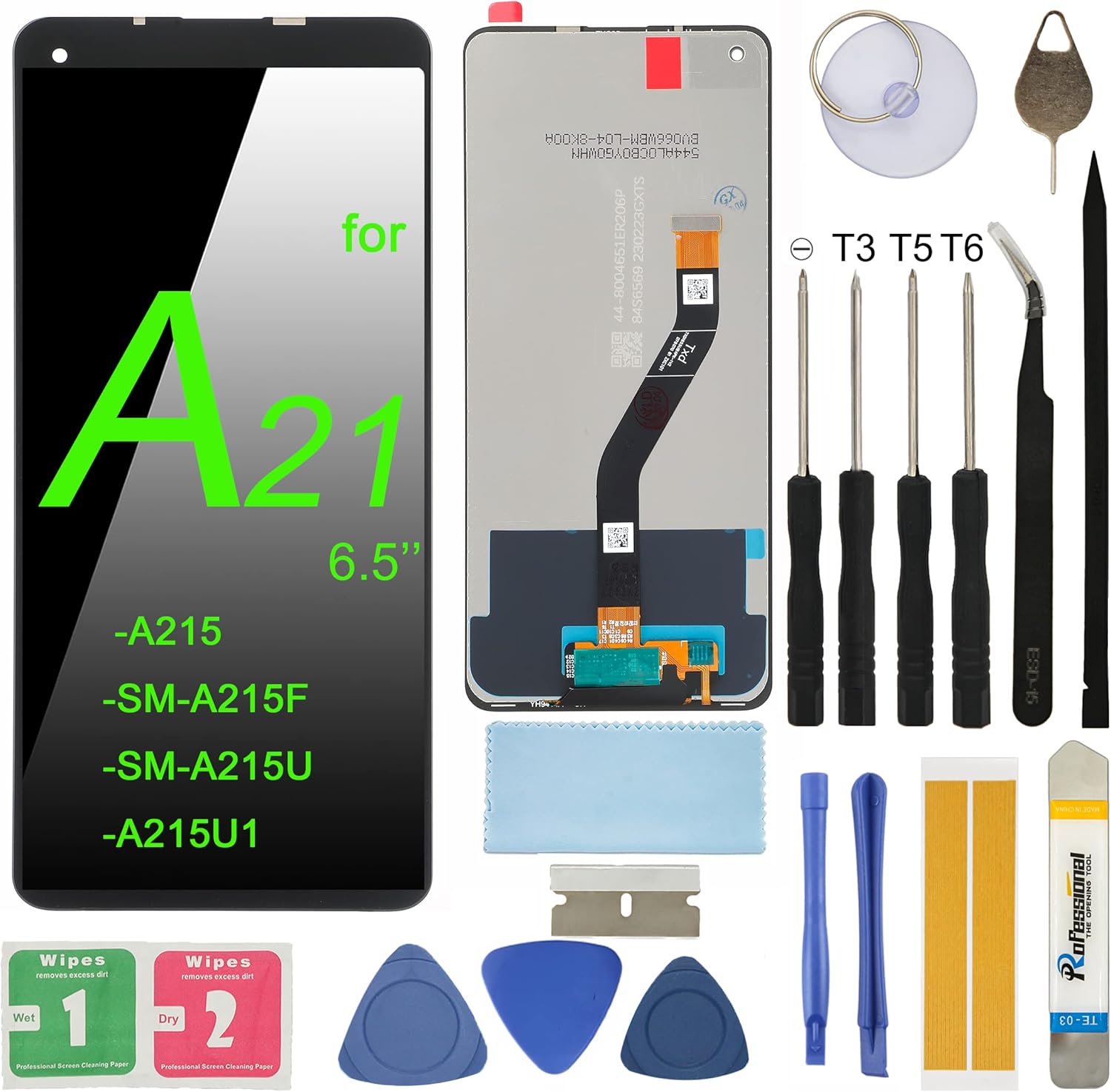 LCD Screen Replacement for Samsung Galaxy A21 A215 SM-A215U A215U1 A215F 6.5" Assembly LCD Display Touch Screen Digitizer with Repair Tools