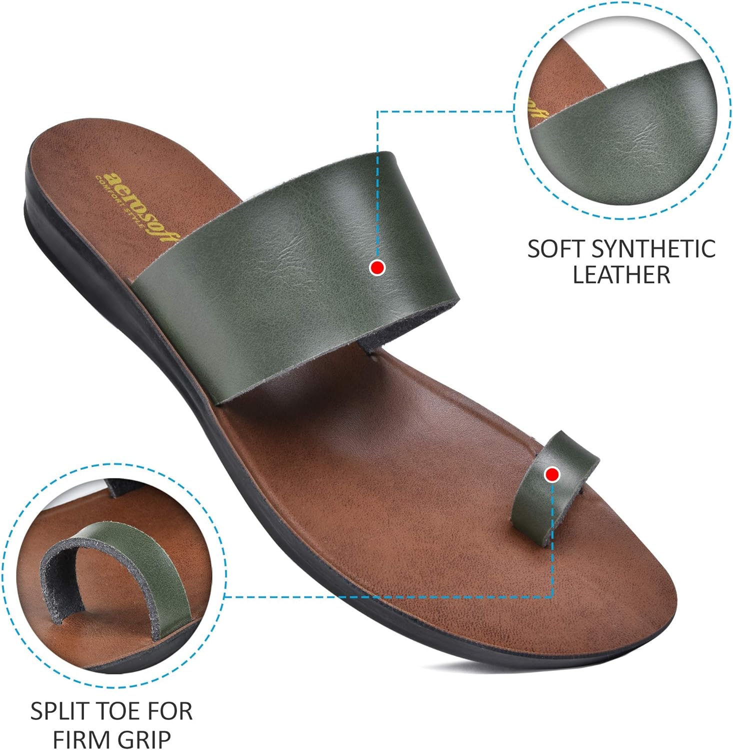 Aerosoft Comfortable Walking Summer Vacation Essentials Flat Sandals for Women (US 07, Veawil Green) - Image 6