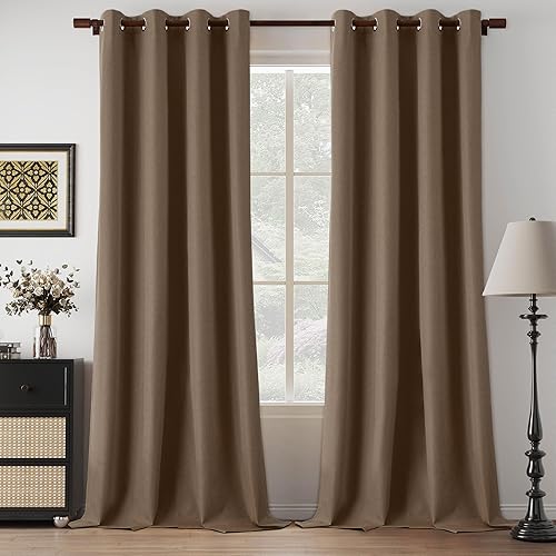 Miniatura 67 de Cortinas opacas con textura de lino gris total para dormitorio, con aislamiento térmico, cortinas cortas de 64 pulgadas, cortinas de granja con