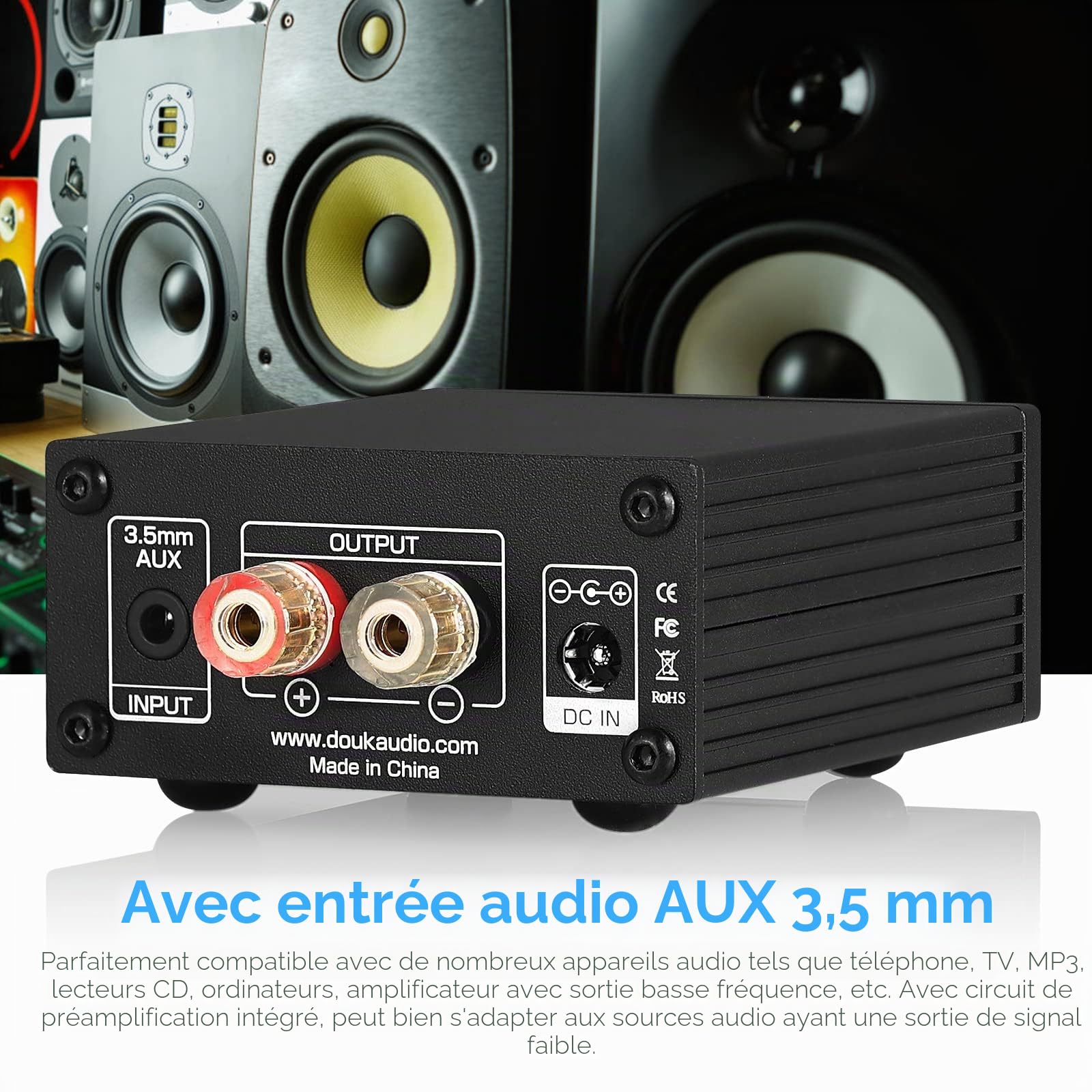 Nobsound 100W Subwoofer Amplificateur de Puissance Mono Amplificateur de Puissance numérique Mini Audio Amp (avec Alimentation 19V)